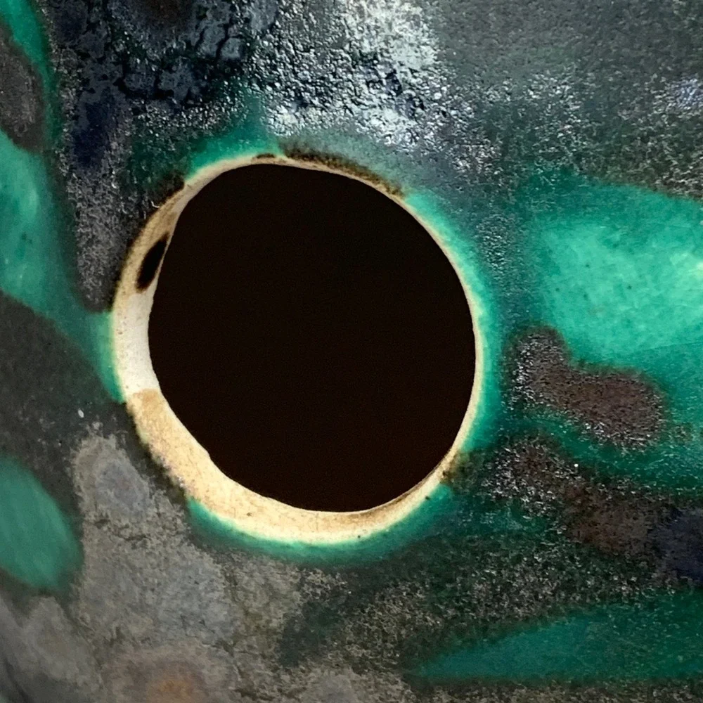 Modernist‎ Ceramic Vase Black Green Glaze Art Pottery Signed MH